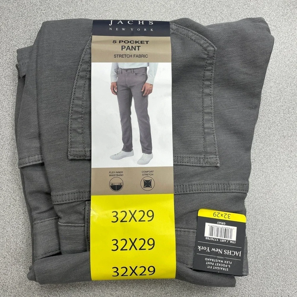 NEW Jachs New York Men's 32x29 Gray 5 Pocket Stretch Fabric Flex Waistband Pants
